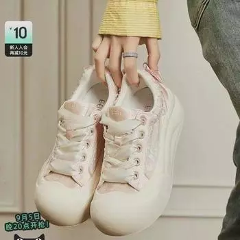 Туфли Xiaoxiangfeng на толстой подошве для женщин, зима 2024, новые модные парусиновые туфли на толстой подошве с юбками и кедами 35 розовый