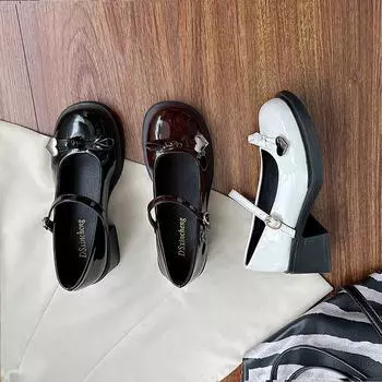 Туфли Xiaoxiangfeng с круглой головкой, французские туфли Мэри Джейн, маленькие кожаные туфли для женщин, новые белые туфли на толстом каблуке для увеличения высоты, универсальные туфли 35 бордовый