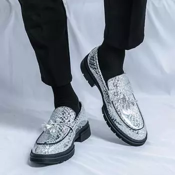 Туфли жениха из лакированной кожи, модные дизайнерские туфли с кисточками, свадебные, вечерние, уличные, на толстой подошве, для взрослых, 38-46 38 чёрный