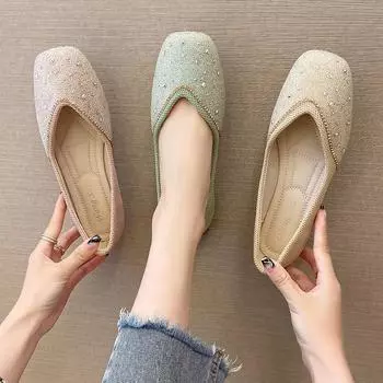 Туфли женские 2024 Diamond Flats Женская летняя обувь Flat Square Toe Pink со стразами и кристаллами Office 39 Beau Today E 35