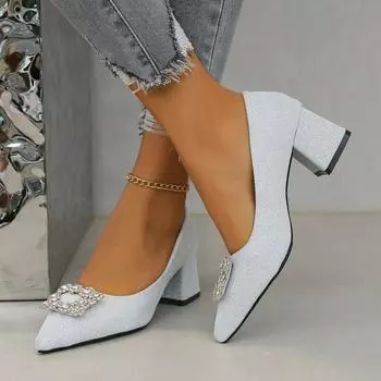 Туфли женские 2024 года, тренд, лето, французский стиль, задняя часть пустая, женская, толстый каблук, квадратный носок, роскошь, туфли для женщин, высокие каблуки 34 золотой