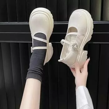 Туфли женские 2024 Mary Janes женские туфли на высоком каблуке модные туфли на каблуках женские туфли на платформе с пряжкой и круглым носком женские 35 чёрный