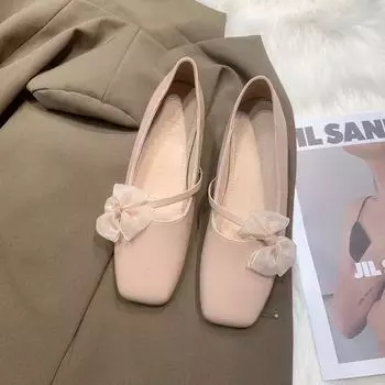 Туфли женские 2024 с бантом женская летняя обувь с квадратным носком балетки розовые туфли невесты балетки последние быстрая доставка надевать со скидкой E 35