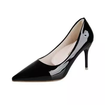 Туфли женские 2025 года, тренд, новые летние красные каблуки, элегантные женские черные туфли-лодочки с острым носком, платье из кожи, белые женские туфли 34 чёрный