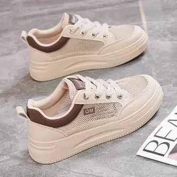 Туфли женские 2025 новые летние туфли из тонкой сетки полые дышащие маленькие белые туфли на толстой подошве универсальные повседневные спортивные туфли для сноуборда 35 красный