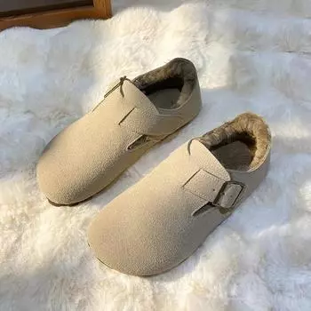 Туфли женские балетки с круглым носком повседневные женские кроссовки слипоны мокасины меховое платье зимние ретро слипоны новые на шнуровке резиновый флок 35 бежевый