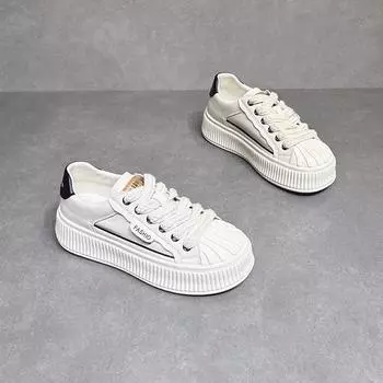 Туфли женские белые на платформе из натуральной кожи 2025 года, новые, универсальные, подходящие по цвету, повседневные, спортивные, с изголовьем для кровати 35