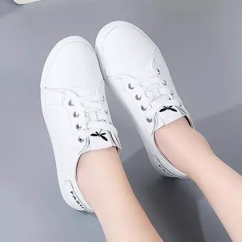 Туфли женские белые на шнуровке с круглым носком и плоской подошвой из натуральной кожи, повседневные и универсальные, дышащие, для занятий сноубордом 35