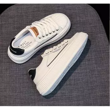 Туфли женские белые с толстой подошвой, дышащие, женские, летние, осенние, новые, универсальные, повседневные, спортивные, для катания на коньках 35 чёрный