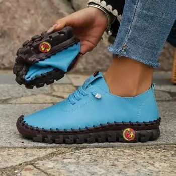 Туфли женские из искусственной кожи, мокасины для женщин, удобные туфли на плоской подошве, ручная работа, легкие туфли для мам, Zapatillas De Mujer 35 небесно-голубой