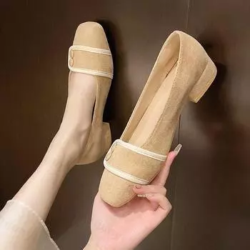 Туфли женские из мягкой замши на низком каблуке, универсальные, удобные, с закрытым носком, на толстом каблуке, женские рабочие туфли, женские мокасины 35 чёрный