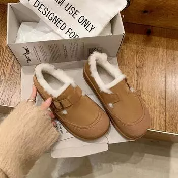 Туфли женские из натуральной кожи с толстым дном, пряжкой, ремешком, бархатной отделкой, осень-зима 35