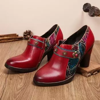 Туфли женские из натуральной кожи с боковой молнией ручной работы на высоком каблуке с круглым носком, модные, простые, повседневные, удобные, универсальные 36