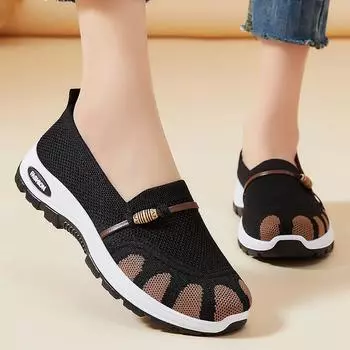 Туфли женские из ткани мягкие подошвы не надоедают, повседневные одинарные туфли летние новые туфли для мам с одной педалью мягкие подошвы дышащие женские туфли 36