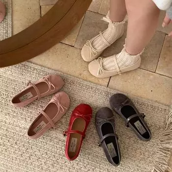 Туфли женские из замши с квадратной головкой French fairy весна-осень 2025 года, новые туфли Mary Jane на плоской подошве с бантом 35 красный