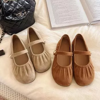 Туфли женские из замши с мелким горлом, весна и осень 2025, новые повседневные туфли Мэри Джейн в стиле ретро на толстой подошве 35