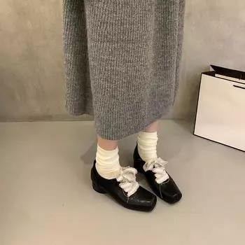 Туфли женские коричневые кожаные на толстом каблуке в стиле ретро с квадратной головкой 2024 года, новые ремешки, корейская версия, модные туфли высокого класса 35 чёрный