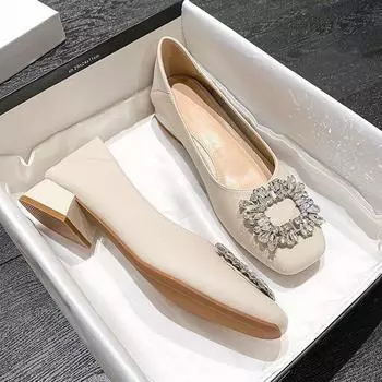 Туфли женские кожаные на толстом каблуке с квадратной головкой, черные, 2024, новые модели, профессиональная рабочая обувь, женские туфли с кожаной поверхностью 34