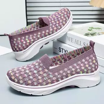 Туфли женские летние 2025 года новые одинарные туфли в тон на толстой подошве повседневные дышащие туфли для мам 36