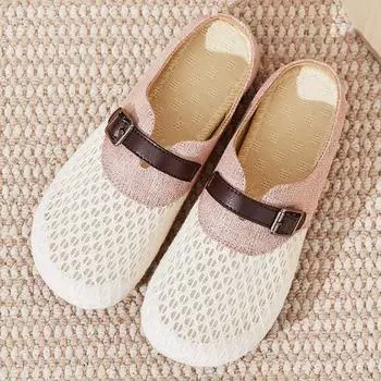 Туфли женские летние дышащие полутапочки с одной педалью повседневные домашние универсальные мягкая подошва не устают ноги сандалии с сумкой на голову 36