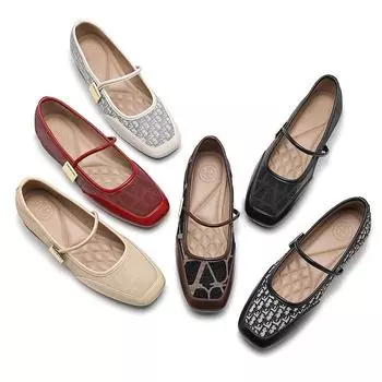 Туфли женские летние кожаные на плоской подошве с пряжкой цвета французский золотистый одно слово с балетками Мэри Джейн 35