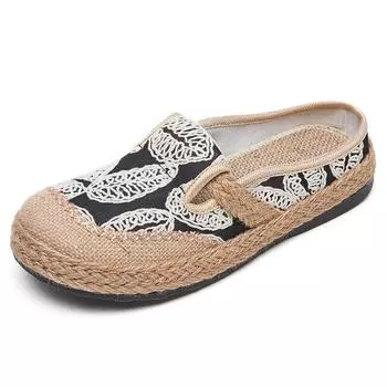 Туфли женские летние льняные тканые однопедальные повседневные туфли в этническом стиле ленивые тапочки женская обувь 36