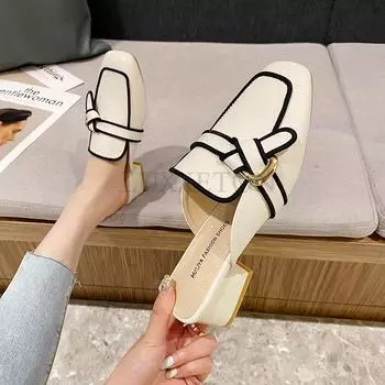 Туфли женские летние Med Pantofle Cover Toe Slides Flat Rome Hoof Heels Цветочные резиновые PU Cover Toe женские туфли Med 35 абрикосовый