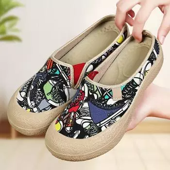 Туфли женские летние новые дышащие и удобные парусиновые туфли с одной педалью на мягкой подошве ленивые женские туфли модные тканевые туфли 36