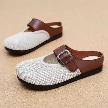 Туфли женские летние новые повседневные одинарные туфли из хлопчатобумажной сетки дышащие туфли для мам с одной педалью мягкая подошва ленивые туфли 36