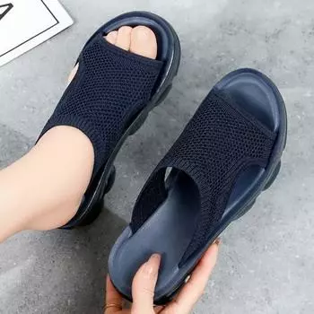 Туфли женские летние новые тапочки на каблуке с уклоном женские сетчатые полые дышащие наружные полупрозрачные женские сандалии с толстой подошвой 36