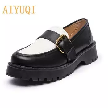 Туфли, женские лоферы из натуральной кожи, весенние большие размеры, школьная обувь в британском стиле для девочек, модные женские оксфорды одного цвета 34 бежевый