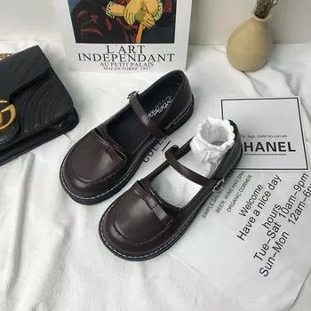 Туфли женские Мэри Джейн Готика с бантом Элегантные женские туфли на плоской подошве в японском стиле Лолита с круглым носком Новинки Платье для отпуска 35