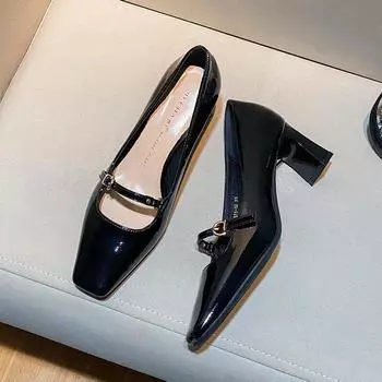 Туфли женские Мэри Джейн легкие туфли на толстом каблуке, весна и лето 2025, новые французские туфли с одним словом, квадратная головка, высокие каблуки для женщин 35