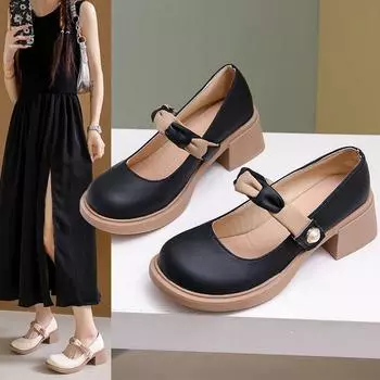 Туфли женские Мэри Джейн Летние туфли на толстом каблуке Туфли Fairy Single Модные и удобные 35 чёрный