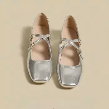 Туфли женские Мэри Джейн Летние туфли с закрытым носком на низком каблуке Темпераментные серебристые туфли-одиночки Модные и удобные 35 серебряный