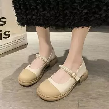 Туфли женские Мэри Джейн на платформе, черные, на высоком каблуке, женские одинарные туфли, простые, модные, удобные, базовый стиль, одинарные туфли 35 бежевый