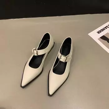 Туфли женские Мэри Джейн на высоком каблуке с острым носком черного цвета Весенние туфли Niche Temperament на толстом каблуке Маленькие кожаные туфли 35
