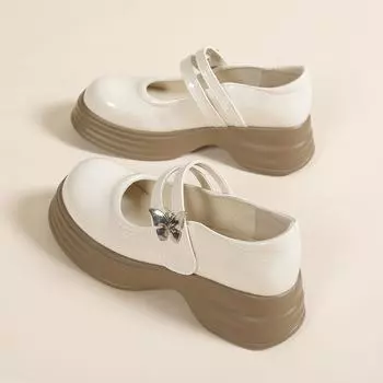 Туфли женские Мэри Джейн Новые летние британские маленькие кожаные туфли на платформе с одной педалью Весенние и осенние одинарные туфли Женские летние музыкальные 35 бежевый