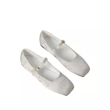 Туфли женские Мэри Джейн с квадратной головкой и плоской подошвой, ретро-обувь с одним словом и атласной поверхностью, одинарные туфли в китайском стиле 35 серый