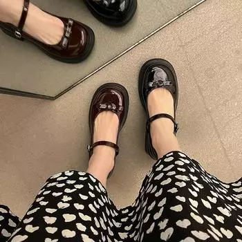 Туфли женские Мэри Джейн с неглубоким носком на высоком каблуке. Маленькие кожаные туфли женские с толстым каблуком. 38 чёрный