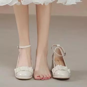 Туфли женские Мэри Джейн с неглубоким ртом, весна 2024, новые, нежные, универсальные, модные, на высоком толстом каблуке 33 абрикосовый