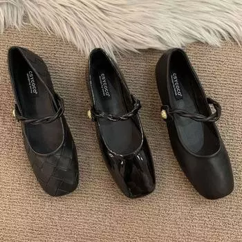 Туфли женские Мэри Джейн Удобные туфли на квадратном носке с маленьким каблуком Женские мягкие балетки Повседневные лоферы Женские черные кожаные туфли 37