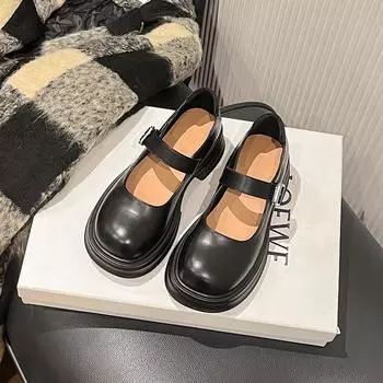Туфли женские Мэри Джейн Универсальные маленькие кожаные туфли Японские туфли на платформе JK 34 чёрный