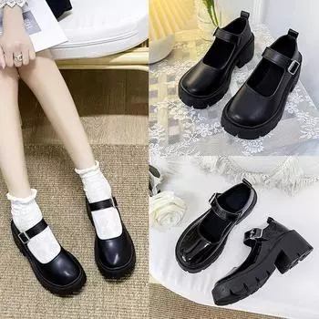 Туфли женские Мэри Джейн в стиле ретро Туфли на каблуках Лолита Роскошные лакированные туфли на высоком каблуке Модные туфли Мэри Джейн на платформе с квадратным каблуком и пряжкой EUR 35