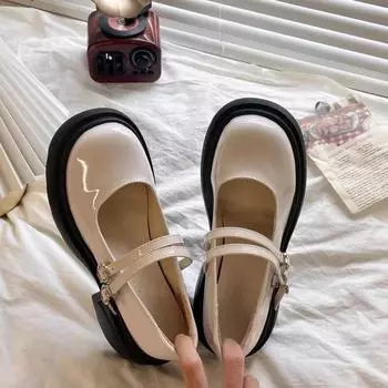 Туфли Женские Мэри Джейн Женские Туфли на Высоком Каблуке Классика Повседневные Туфли Женские Круглый Носок Средний Каблук Ремешок с Пряжкой Туфли на Платформе Женские 35