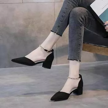 Туфли женские модные сексуальные полые сандалии летние корейские версии дышащие туфли женские туфли на высоком каблуке свадебные 34 чёрный