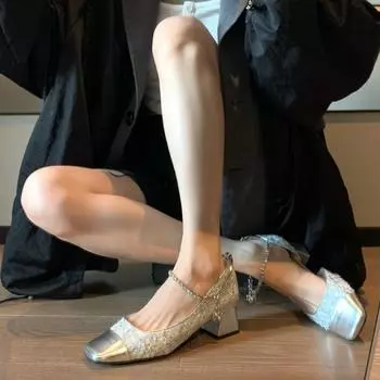 Туфли женские модные туфли с квадратным носком женские туфли-лодочки осенние неглубокие разноцветные уличные повседневные туфли на толстом каблуке офисные женские туфли 35