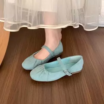 Туфли женские на мягкой подошве с коротким воротом и поясом из одного слова, весна-осень, новые туфли Мэри Джейн с плоской подошвой и складками, туфли Дуду 35 чёрный