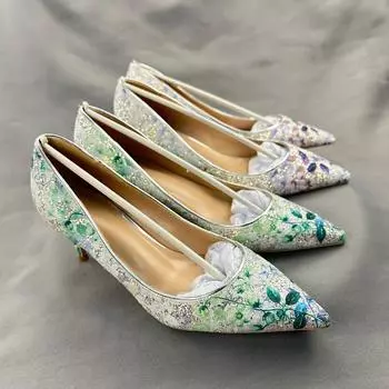 Туфли женские на низком каблуке 6,5 см из блестящей ткани с пайетками, с острым носком, модные женские туфли-лодочки с блестками для вечеринок, БОЛЬШОЙ размер 33