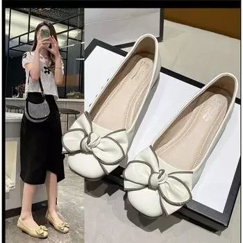 Туфли женские на плоской подошве с коротким носком, ПУ, средняя резина, базовые туфли 35 бежевый